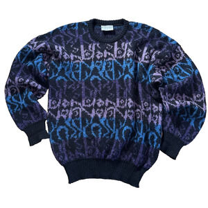 Vintage Gaucho Sweater Argentina Wool Mohair Sweater Purple Blue Black S